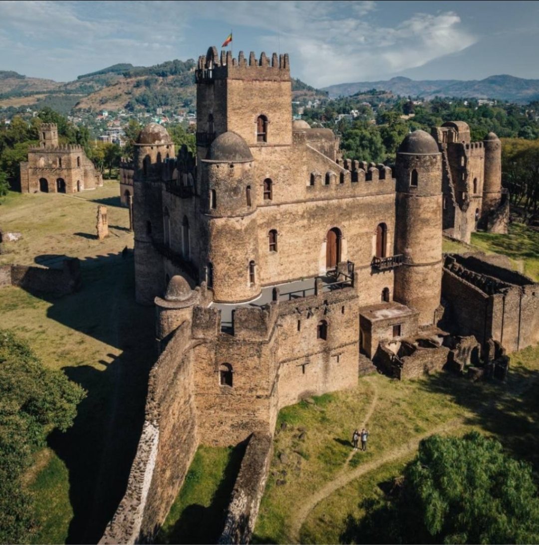 Aerial view of the Fasil Ghebbi royal castles in Gondar