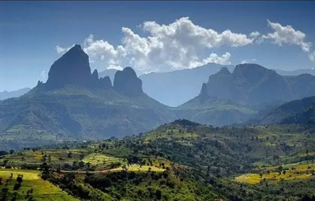 Jagged peaks of the Simien Mountains under clouds